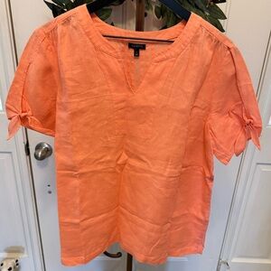 NWOT Talbots Minimalist Coral Color Lightweight Linen V Neck Top SS L